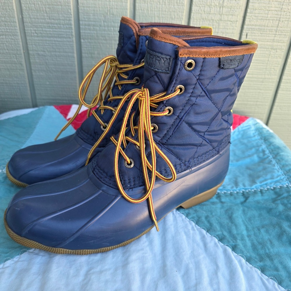 Sperry Duck Boots Mens 9.5 Blue Quilted Cold Weather Rain Snow
